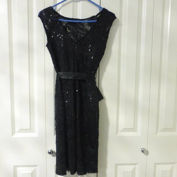 NWT black sequins pattern cocktail party dress with satin tie - Picture 6 of 9
